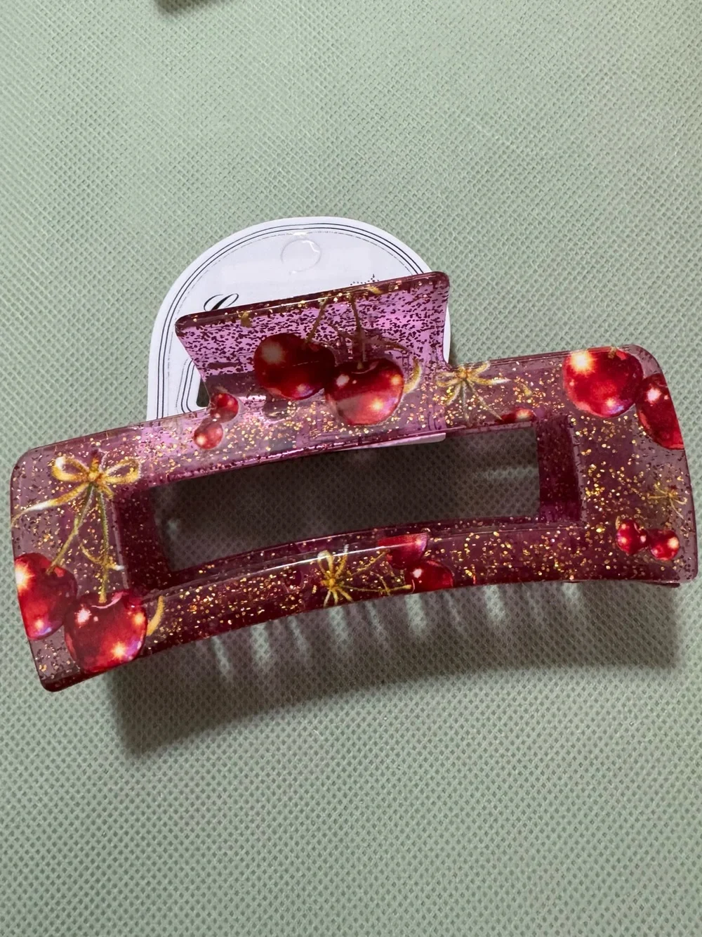 Cherry Glitter Hair Clip - Gold/Red 6 pack